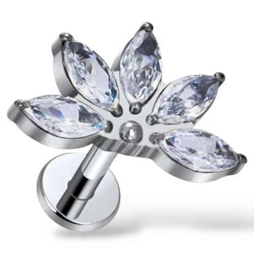 Tytanowy srebrny kwiatowy labret
