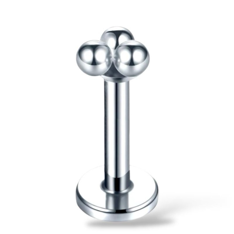 LABRET Z TRZEMA KULECZKAMI- STAL CH.316L
