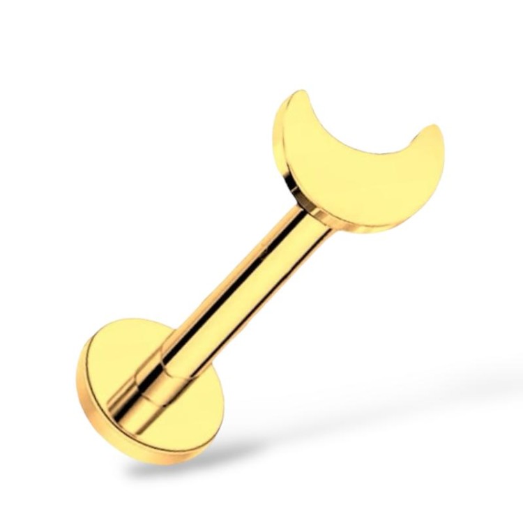 Tytanowy złoty labret z księżycem