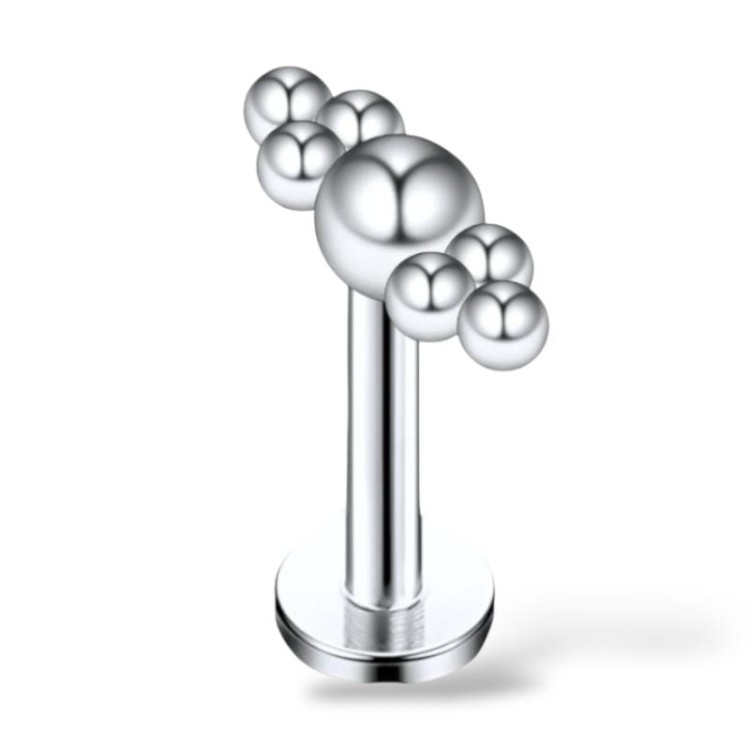 Stalowy labret srebrny z kuleczkami