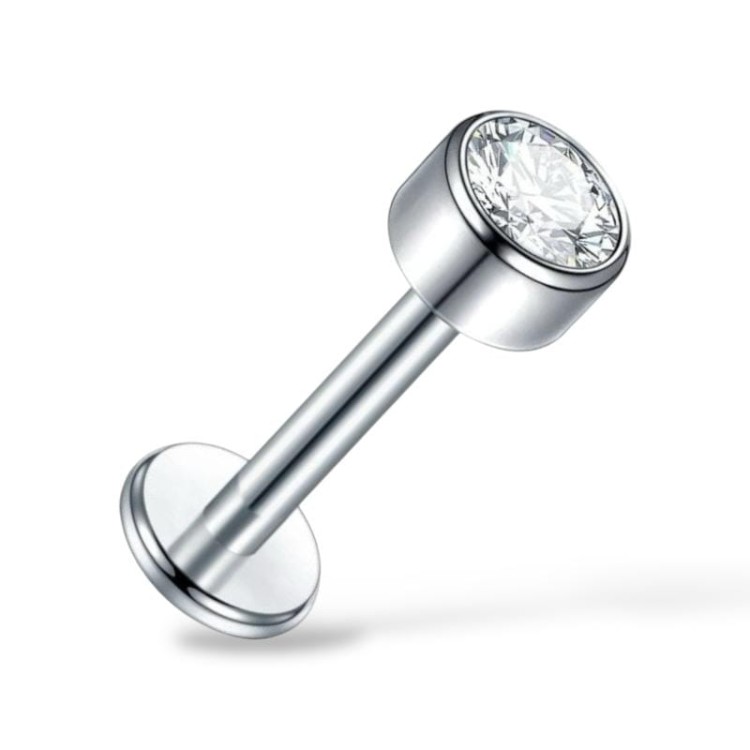 Tytanowy srebrny Labret z białą cyrkonią