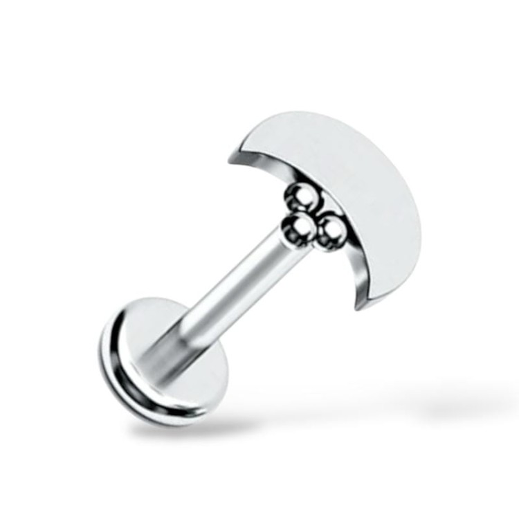 Tytanowy labret z księżycem i kuleczkami