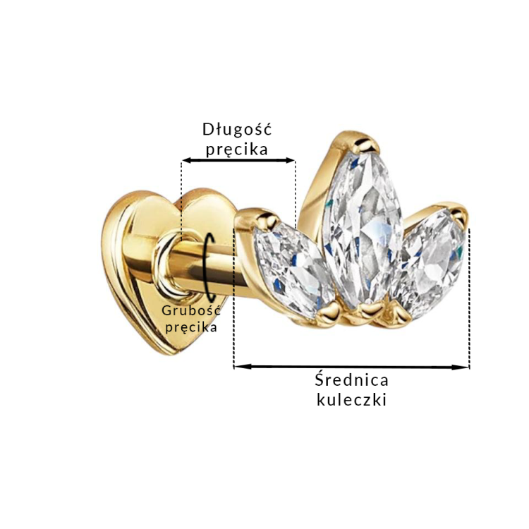 Labret z Potrójną Cyrkonią Marquise – Srebro 925