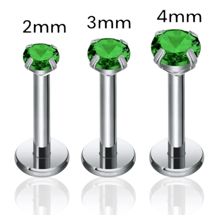 Tytanowy Labret z zieloną cyrkonią