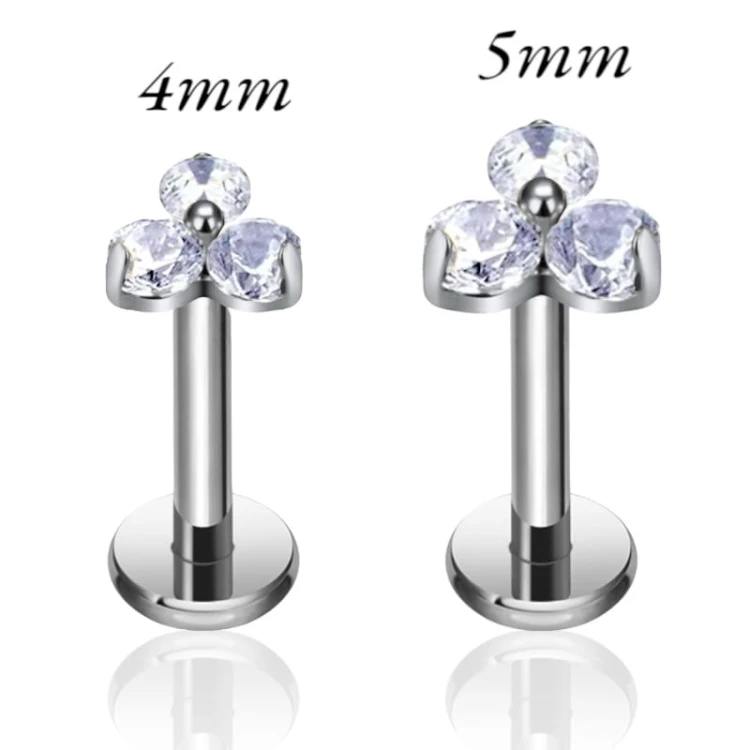 Tytanowy srebrny labret w trójkątny kwiat