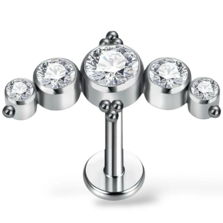 Tytanowy labret cluster z cyrkoniami i kuleczkami