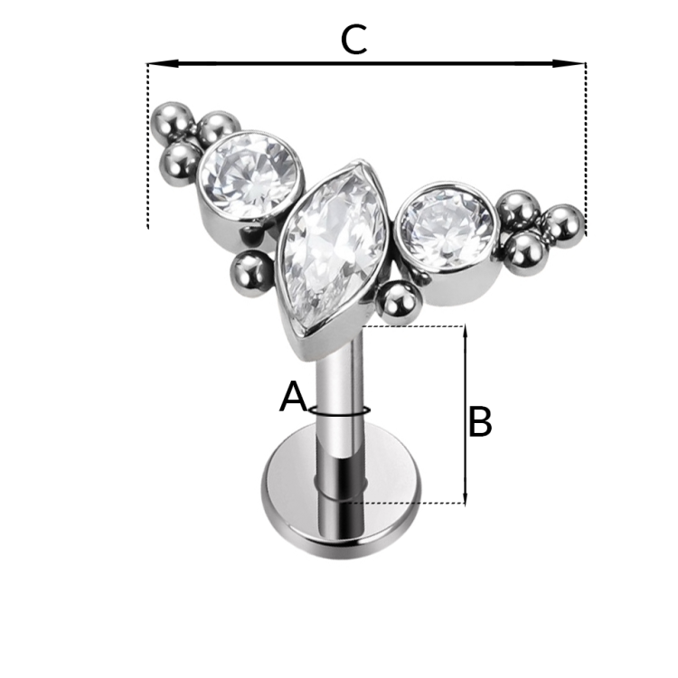 Tytanowy Labret z ozdobną nakrętką cyrkonie