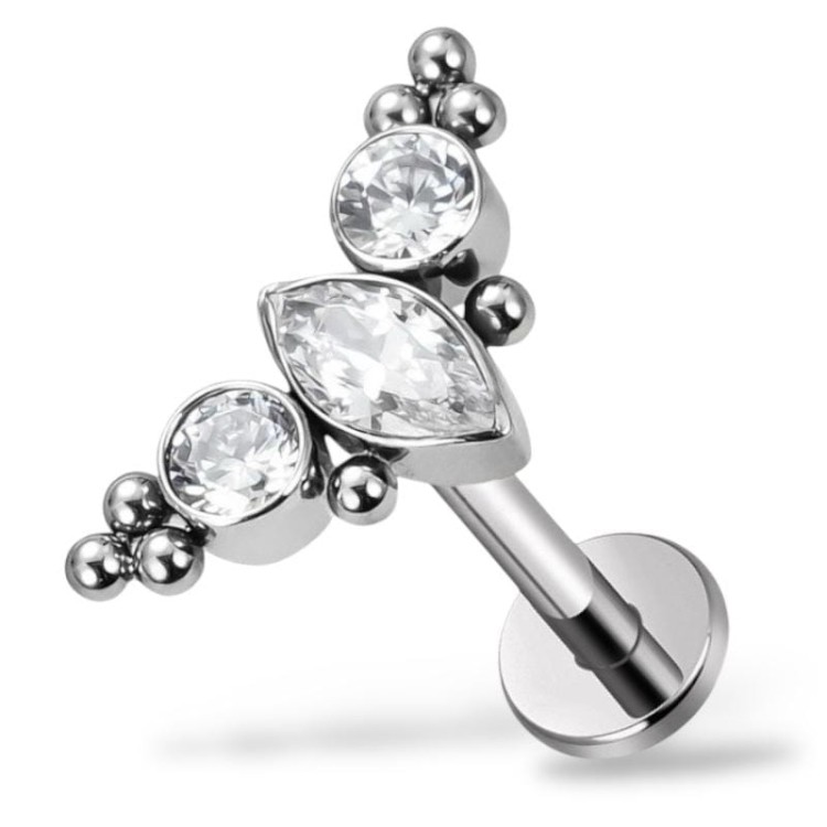 Tytanowy Labret z ozdobną nakrętką cyrkonie