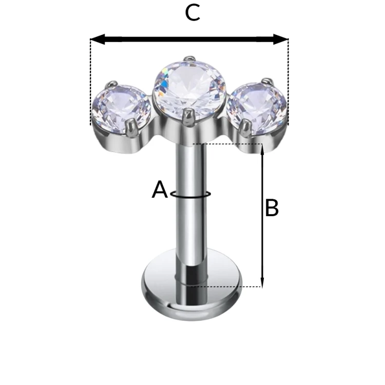 Tytanowy labret z trzema cyrkoniami