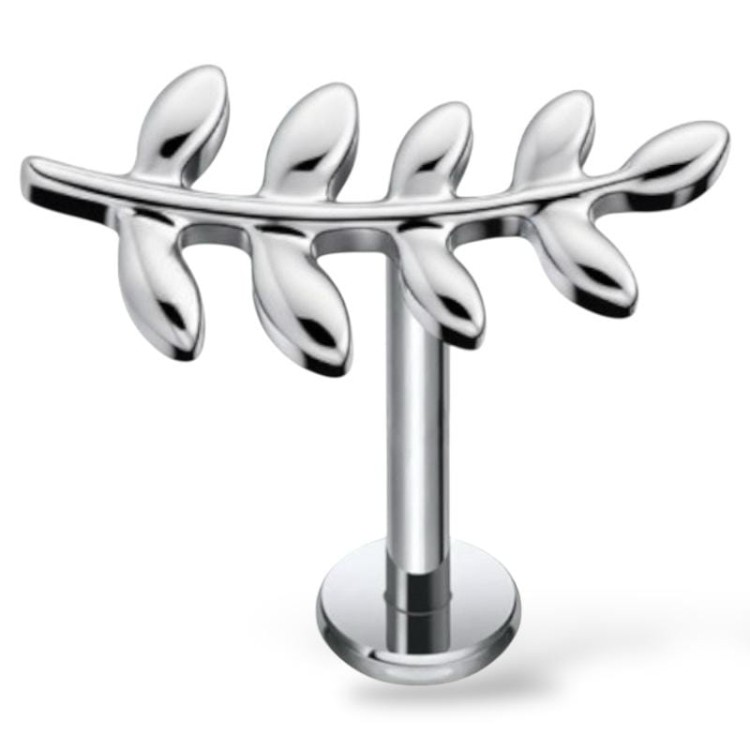 Tytanowy srebrny labret w kształcie gałązki