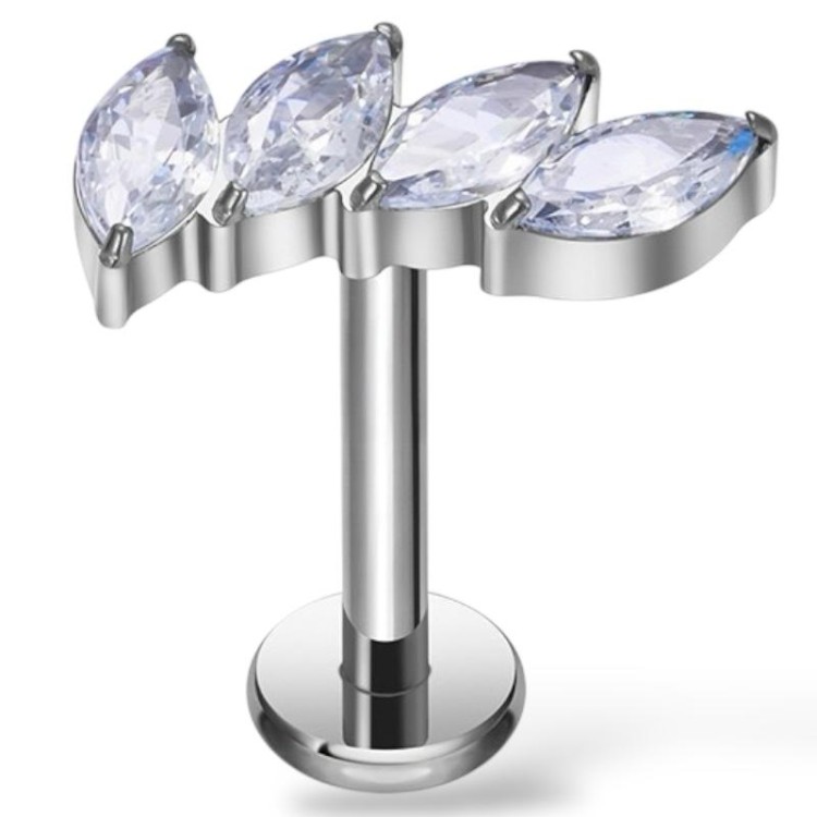 Tytanowy labret z czterema cyrkoniami