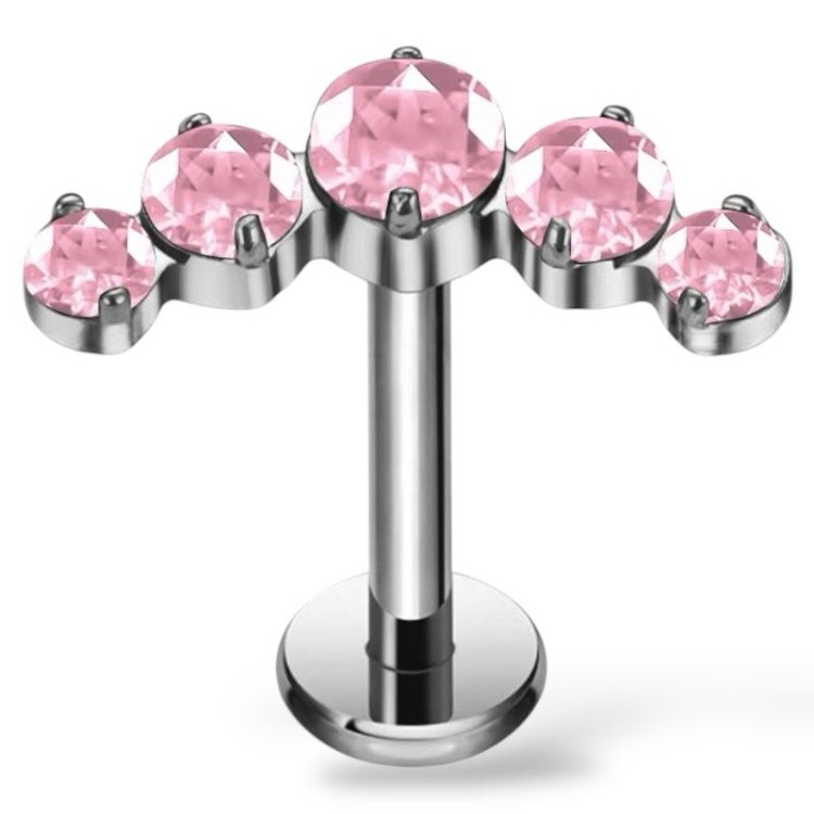 Tytanowy srebrny labret z różową koroną