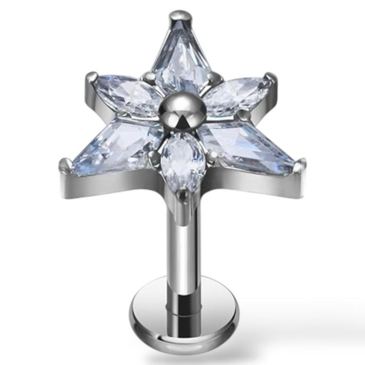 Tytanowy srebrny labret kwiatowy