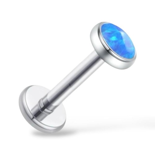 Tytanowy labret z niebieskim opalem