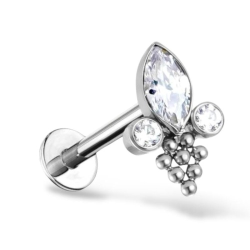 Tytanowy labret z cyrkonią i kuleczkami
