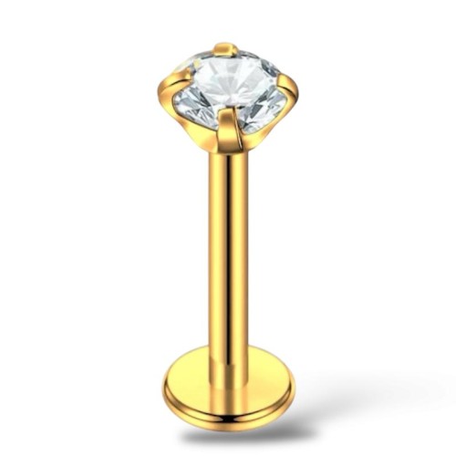 ZŁOTY LABRET Z CYRKONIĄ - Stal Ch.316L