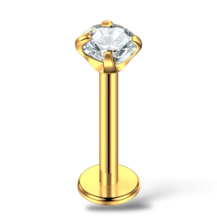 ZŁOTY LABRET Z CYRKONIĄ - Stal Ch.316L