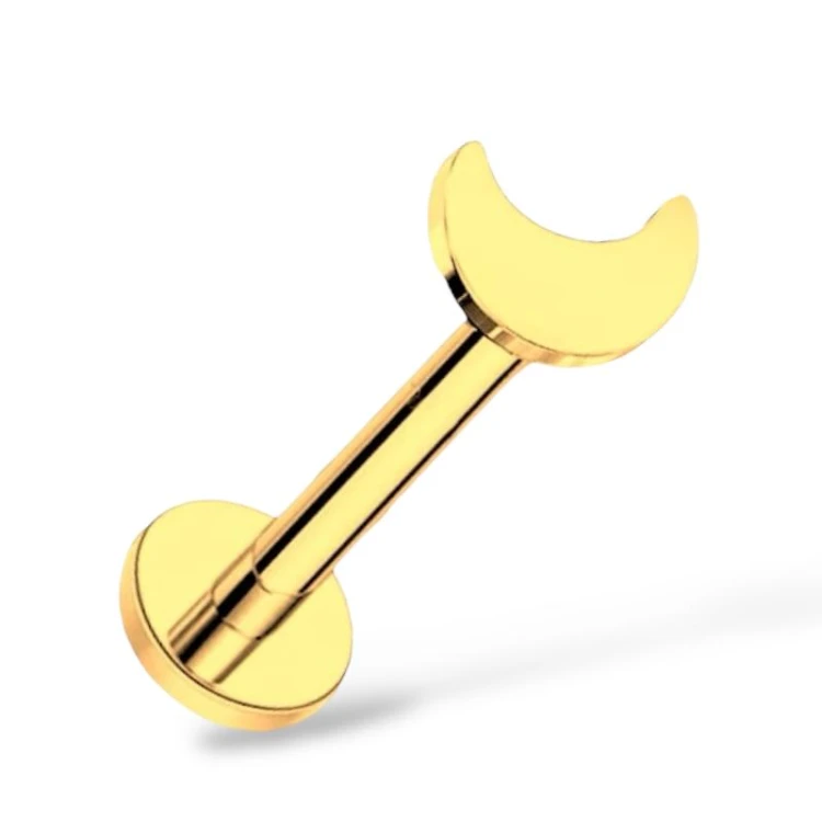 Tytanowy złoty labret z księżycem