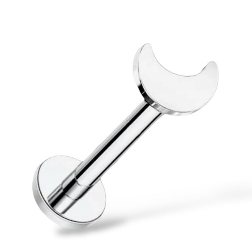 Tytanowy srebrny labret z księżycem
