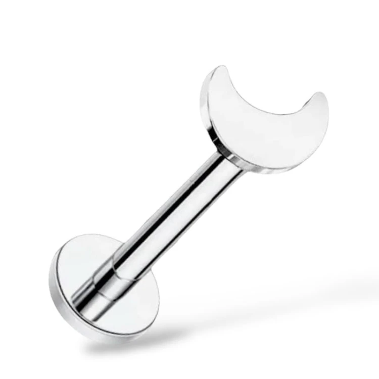 Tytanowy srebrny labret z księżycem