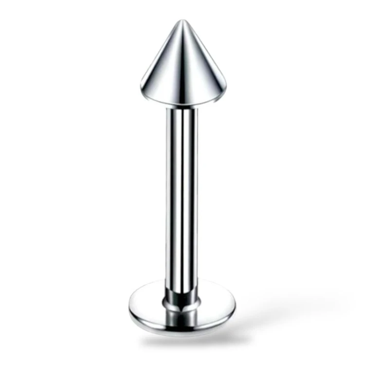 Stalowy srebrny labret ze stożkiem