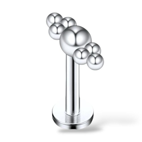Stalowy labret srebrny z kuleczkami