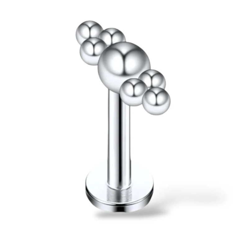 Stalowy labret srebrny z kuleczkami
