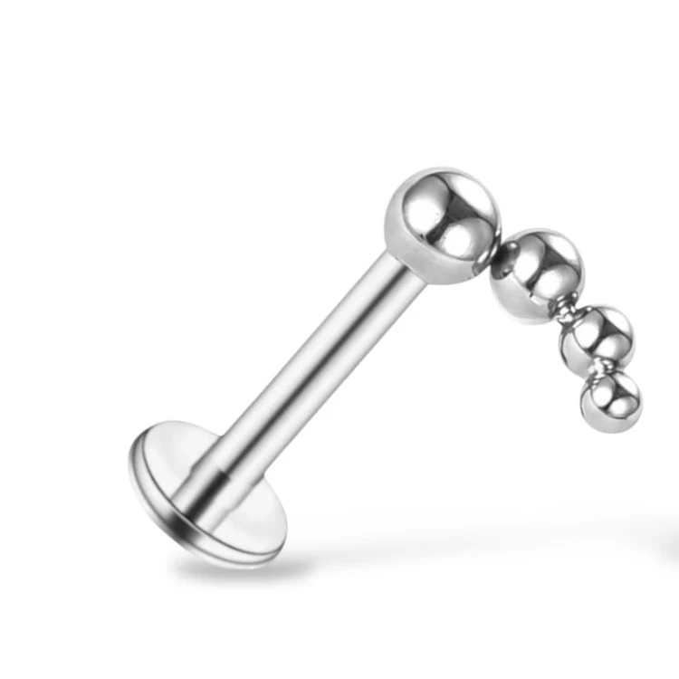 Tytanowy srebrny labret z 4 kuleczkami