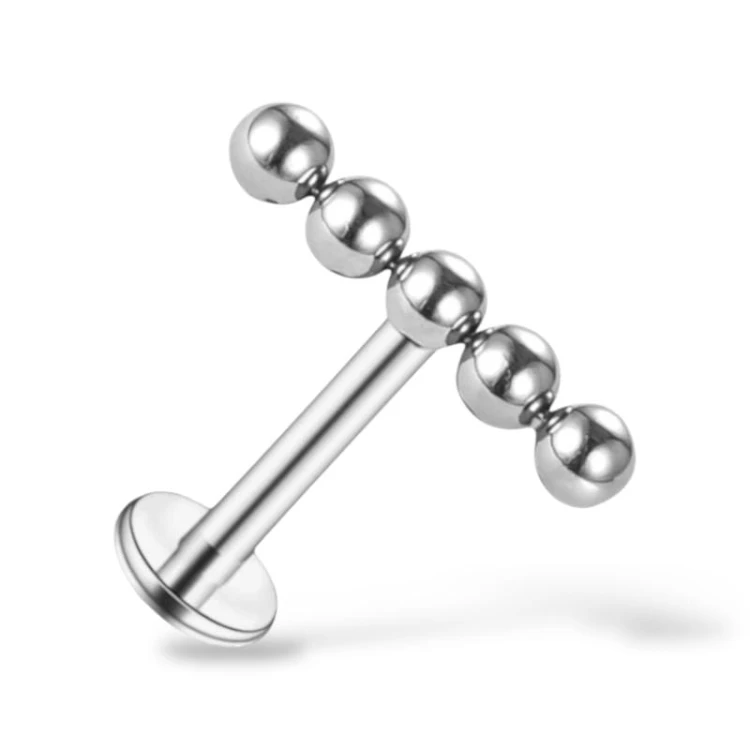 Tytanowy srebrny Labret z kuleczkami