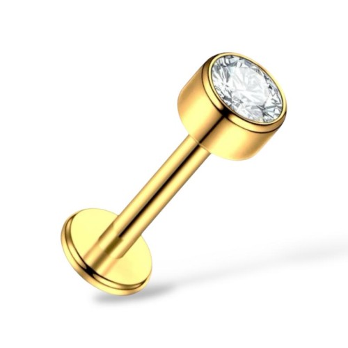 Tytanowy złoty Labret z białą cyrkonią