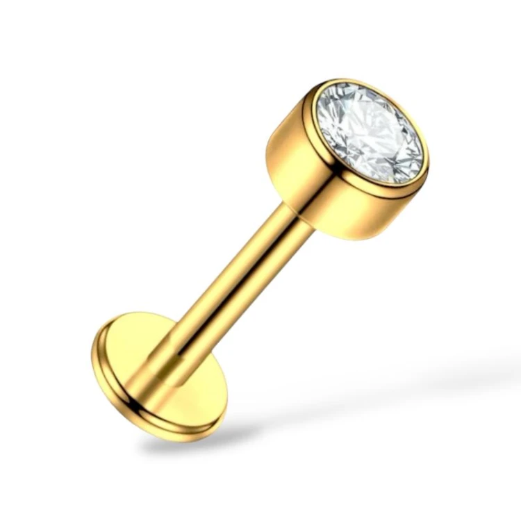 Tytanowy złoty Labret z białą cyrkonią