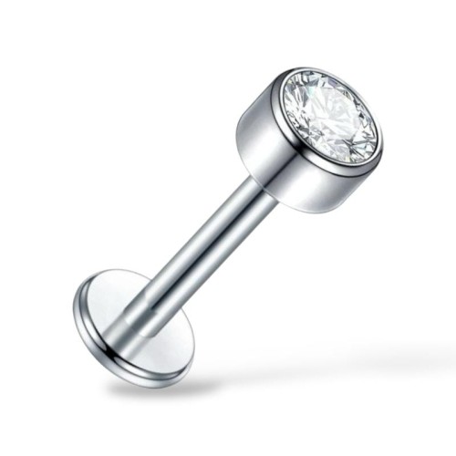 Tytanowy srebrny Labret z białą cyrkonią