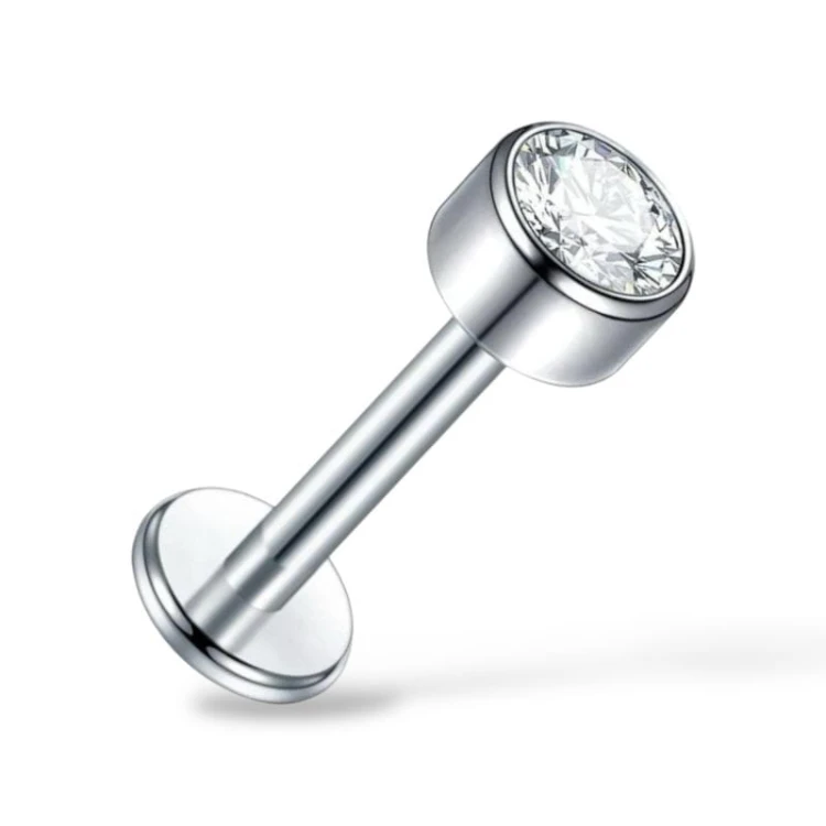 Tytanowy srebrny Labret z białą cyrkonią