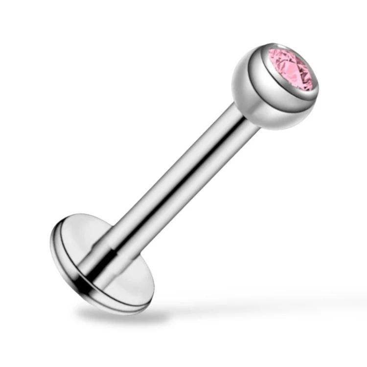 Tytanowy Labret z różową cyrkonią