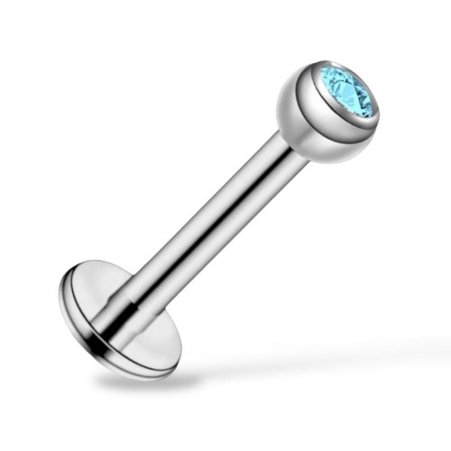 Tytanowy srebrny Labret z błękitną cyrkonią