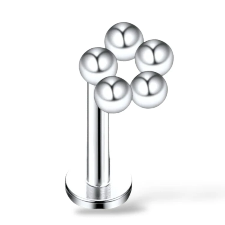 Labret srebrny okrągły kuleczki