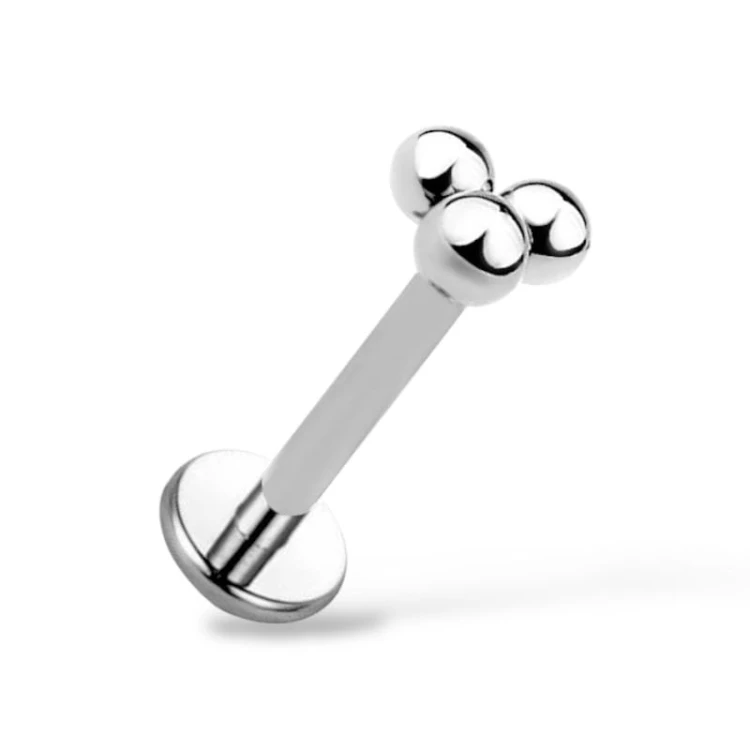 Tytanowy srebrny labret z kuleczkami
