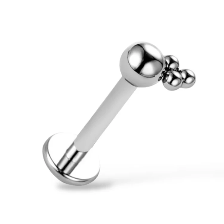 Tytanowy Labret srebrny z kuleczkami