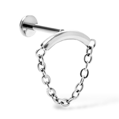 Tytanowy labret srebrny z łańcuszkiem
