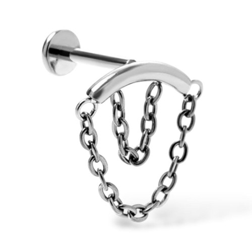Tytanowy labret srebrny z łańcuszkami