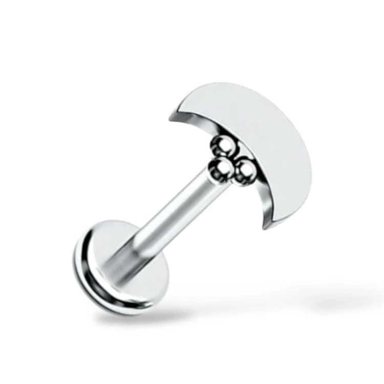Tytanowy labret z księżycem i kuleczkami