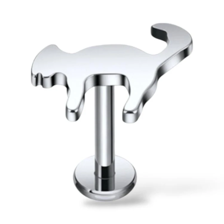 Tytanowy labret w kształcie kota
