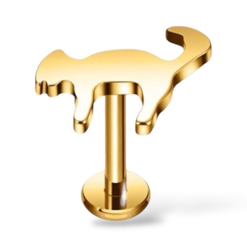Tytanowy złoty labret w kształcie kota