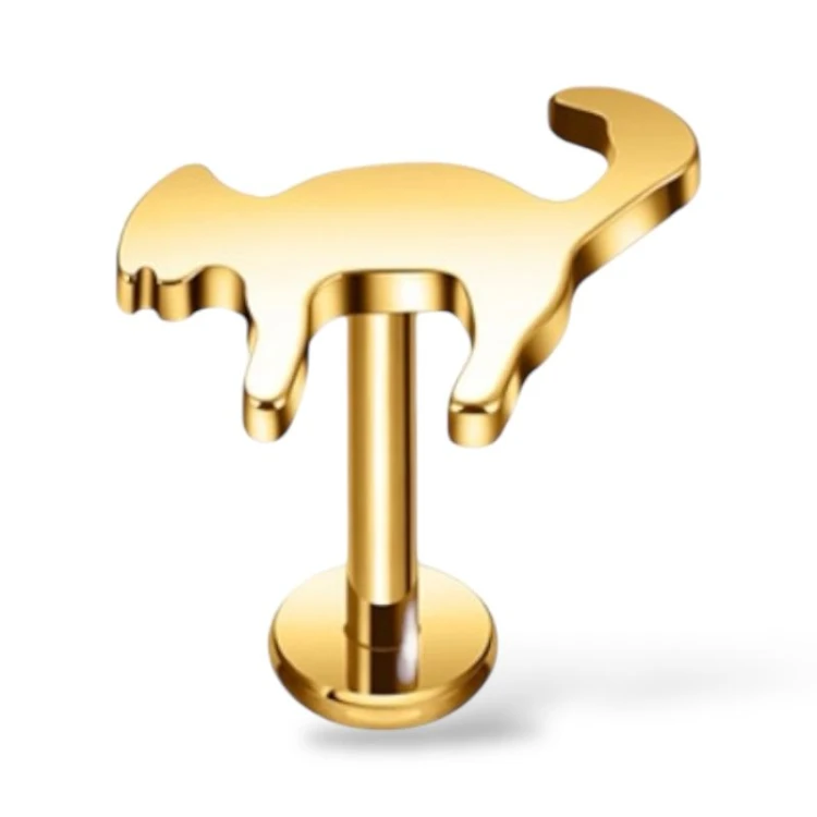 Tytanowy złoty labret w kształcie kota