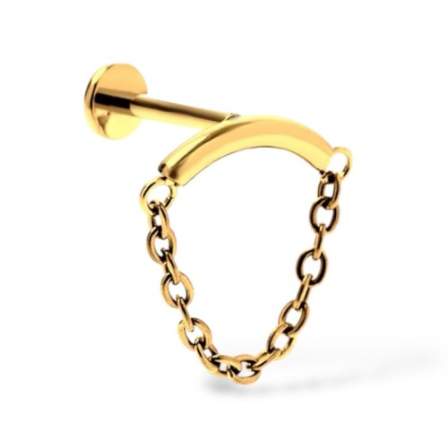 Tytanowy labret złoty z łańcuszkiem