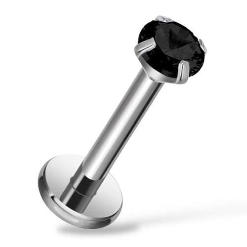 Tytanowy Labret z czarną cyrkonią