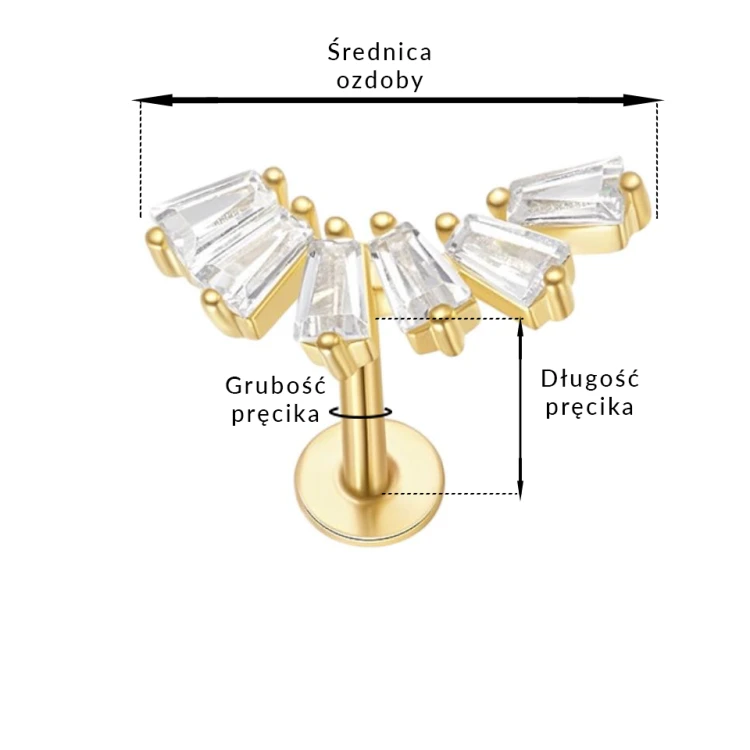 Labret złoty z cyrkoniami -SREBRO 925