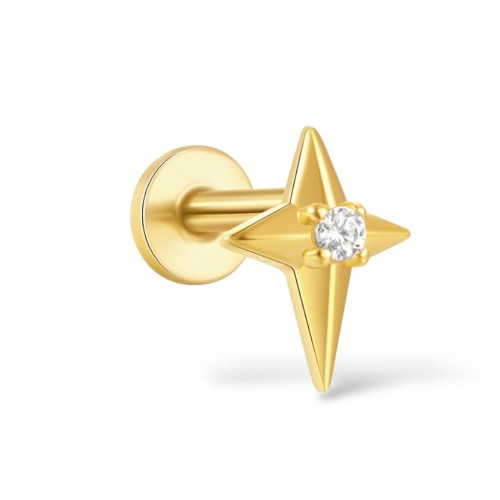 Labret złoty gwiazdka - SREBRO 925