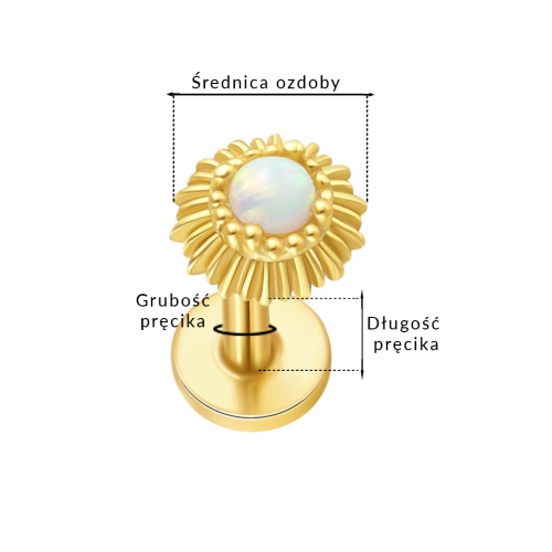 Labret złoty z opalem - SREBRO 925