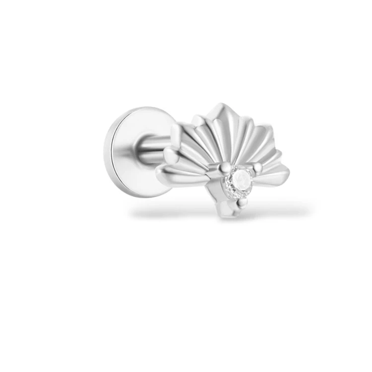 Labret z wachlarzowym wzorem - SREBRO 925